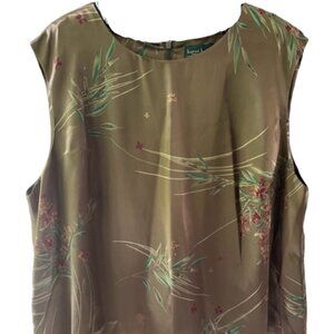 Harve Benard Women's Dark Olive Floral Satin Sleeveless Top Plus Size 20W